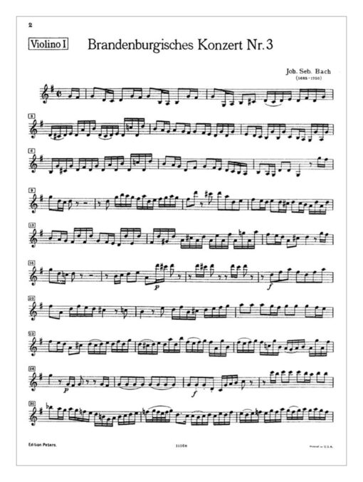 Bach Brandenburg Concerto No 3 Violin Edition Peters 11168 Sheetmusic