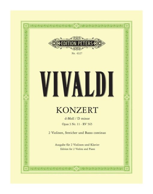 Vivaldi Concert in D Minor Violin and Piano Edition Peters